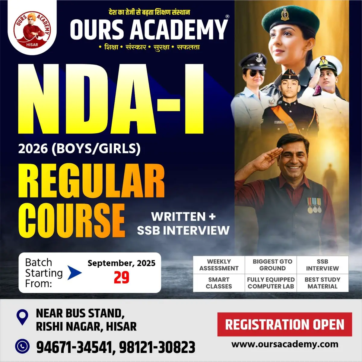 🪖 Ours Academy – Haryana’s No. 1 NDA Coaching Institute with 950+ Selections