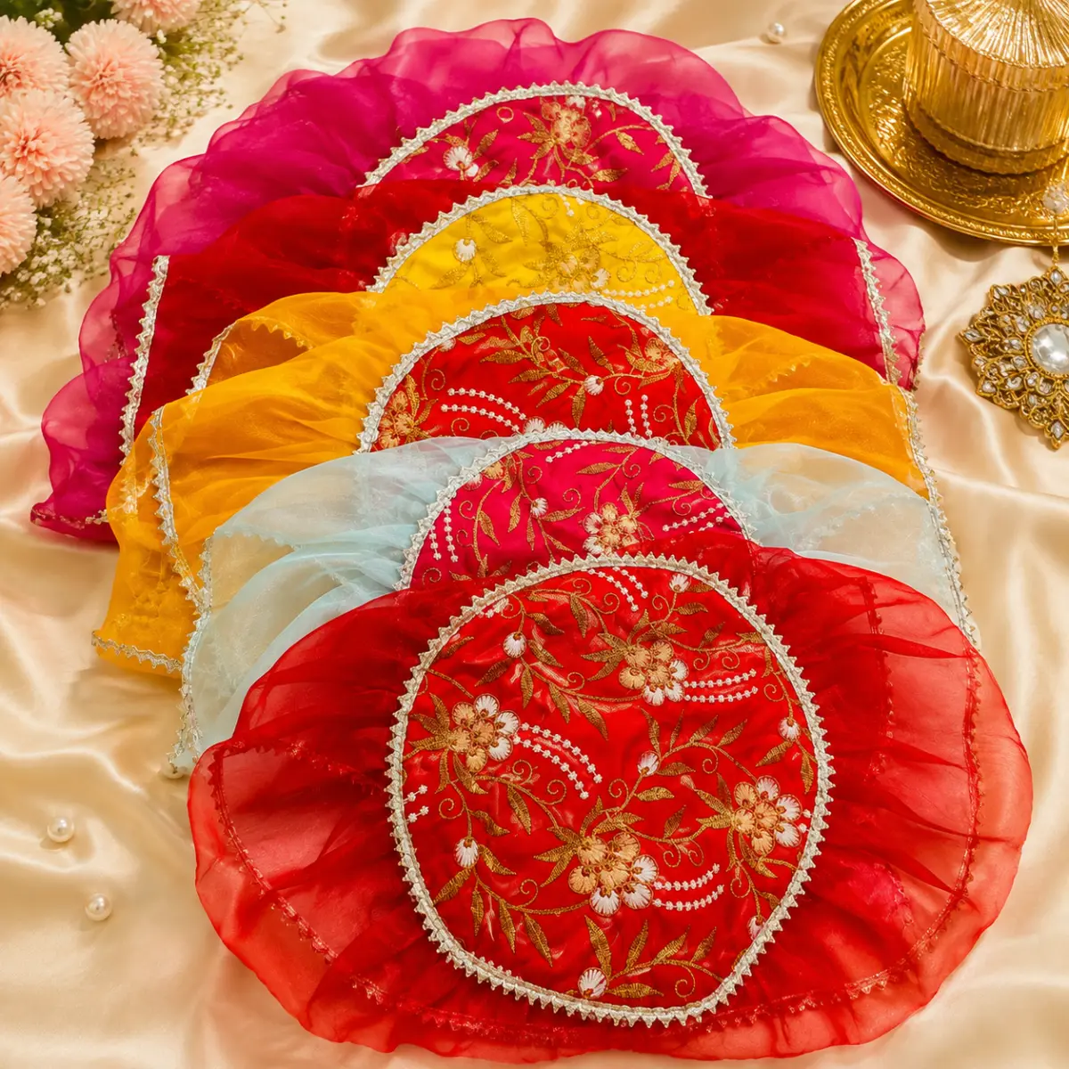 Designer Thaal Cover – Traditional Embroidered Thali Cover | 20 × 20 Inch