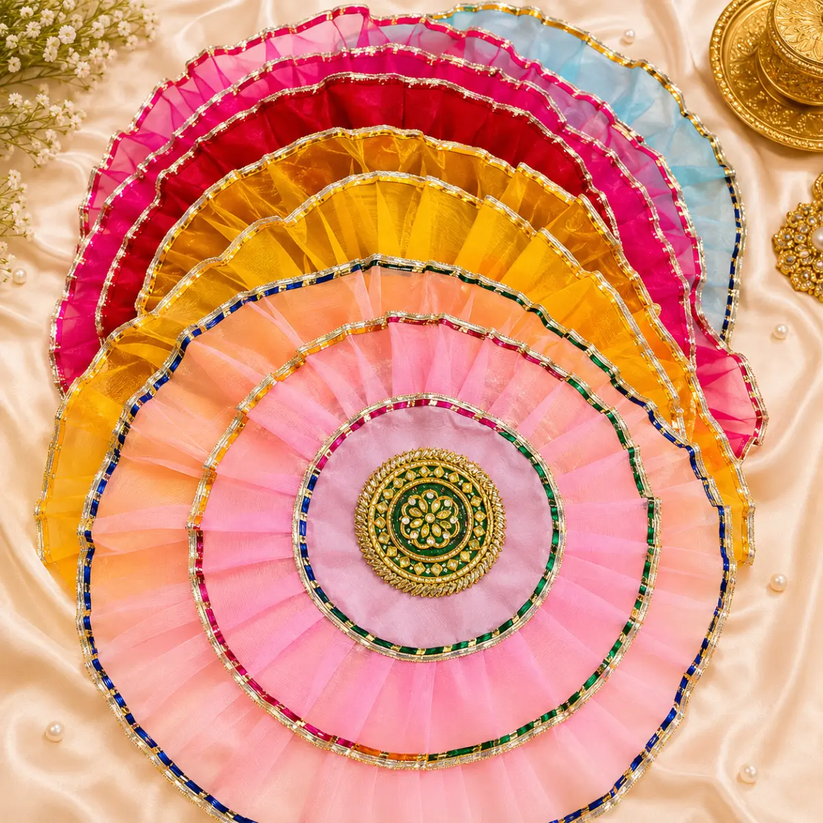 Designer Thaal Cover – Traditional Festive Table Cover | 22×22 Inch
