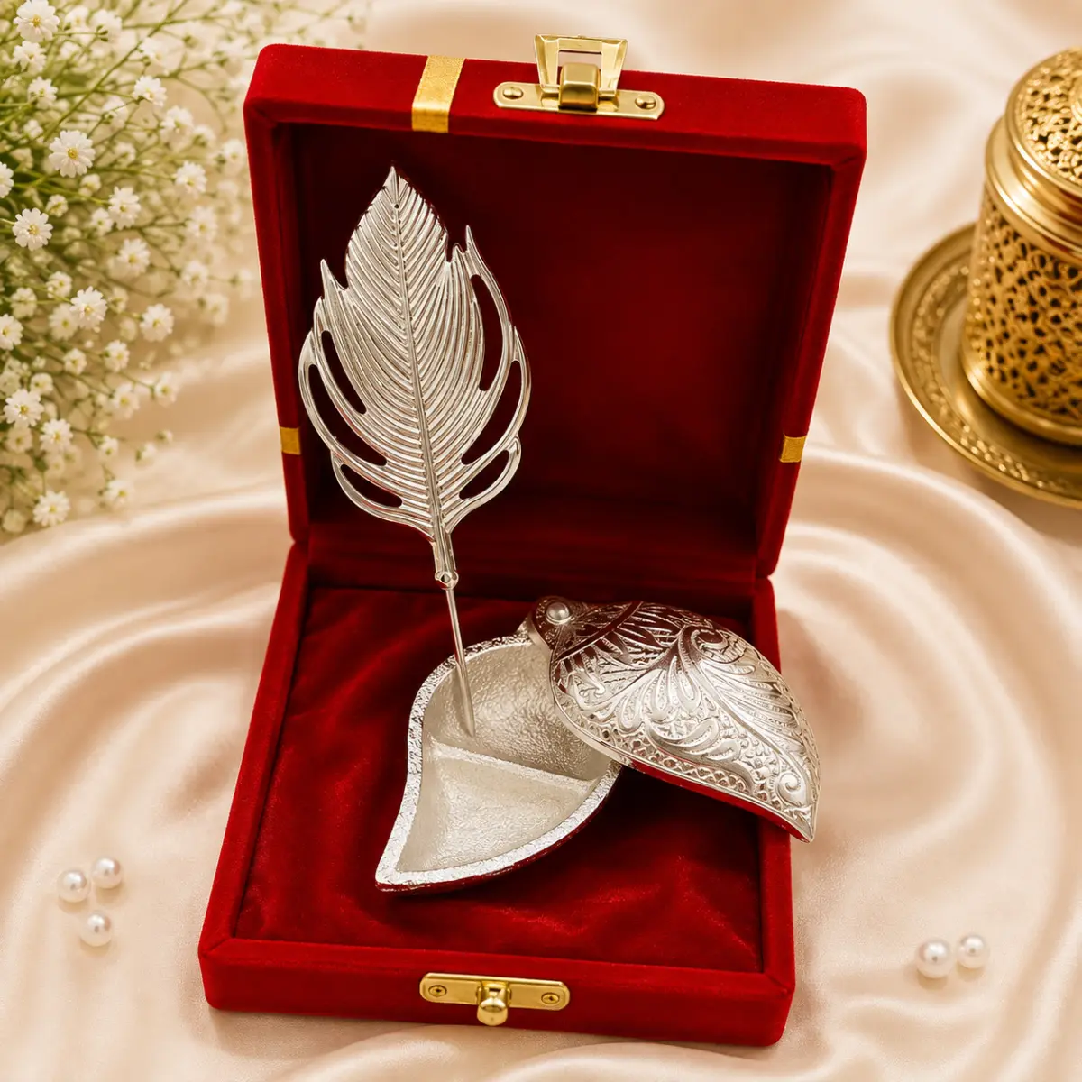 German Silver / Brass Roli Chawal Chopra – Traditional Pooja & Tilak Gift Set