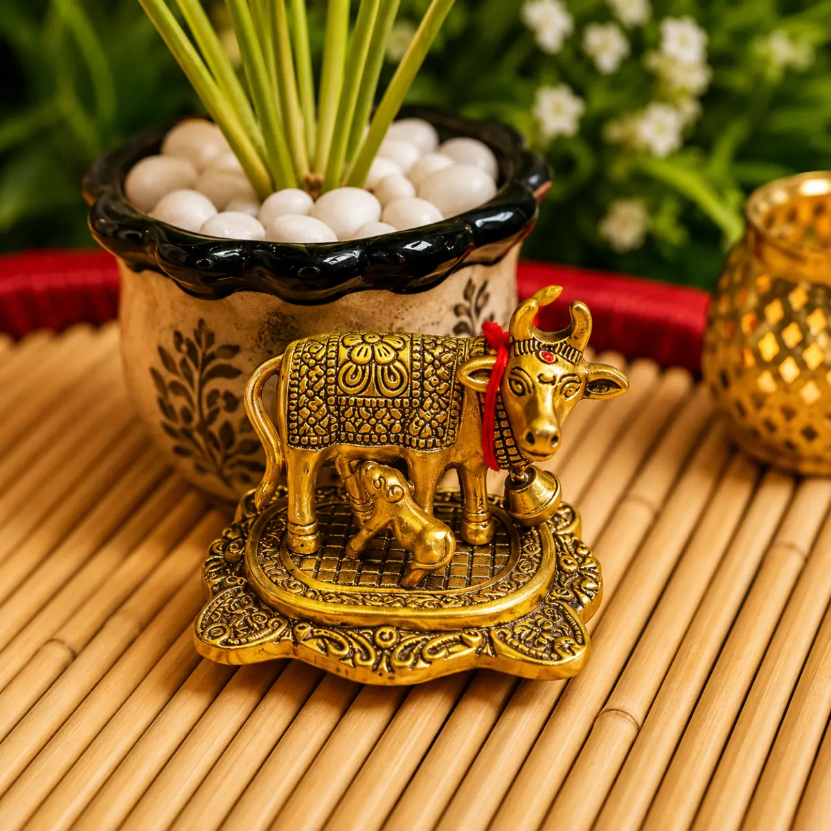 German Silver / Brass Cow Idol – Traditional Decorative & Pooja Item
