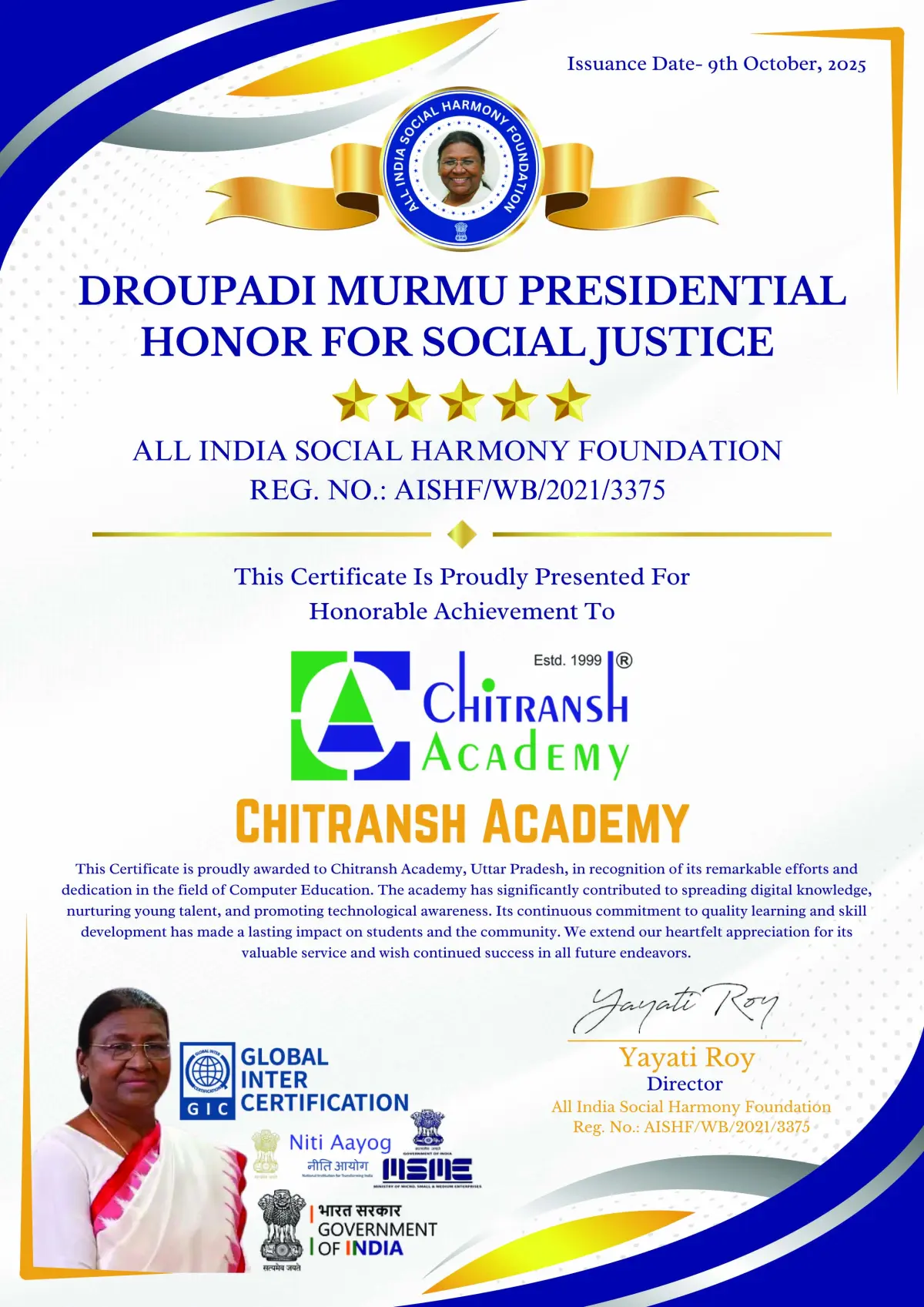 Draopdi Murmu Presidential Honour